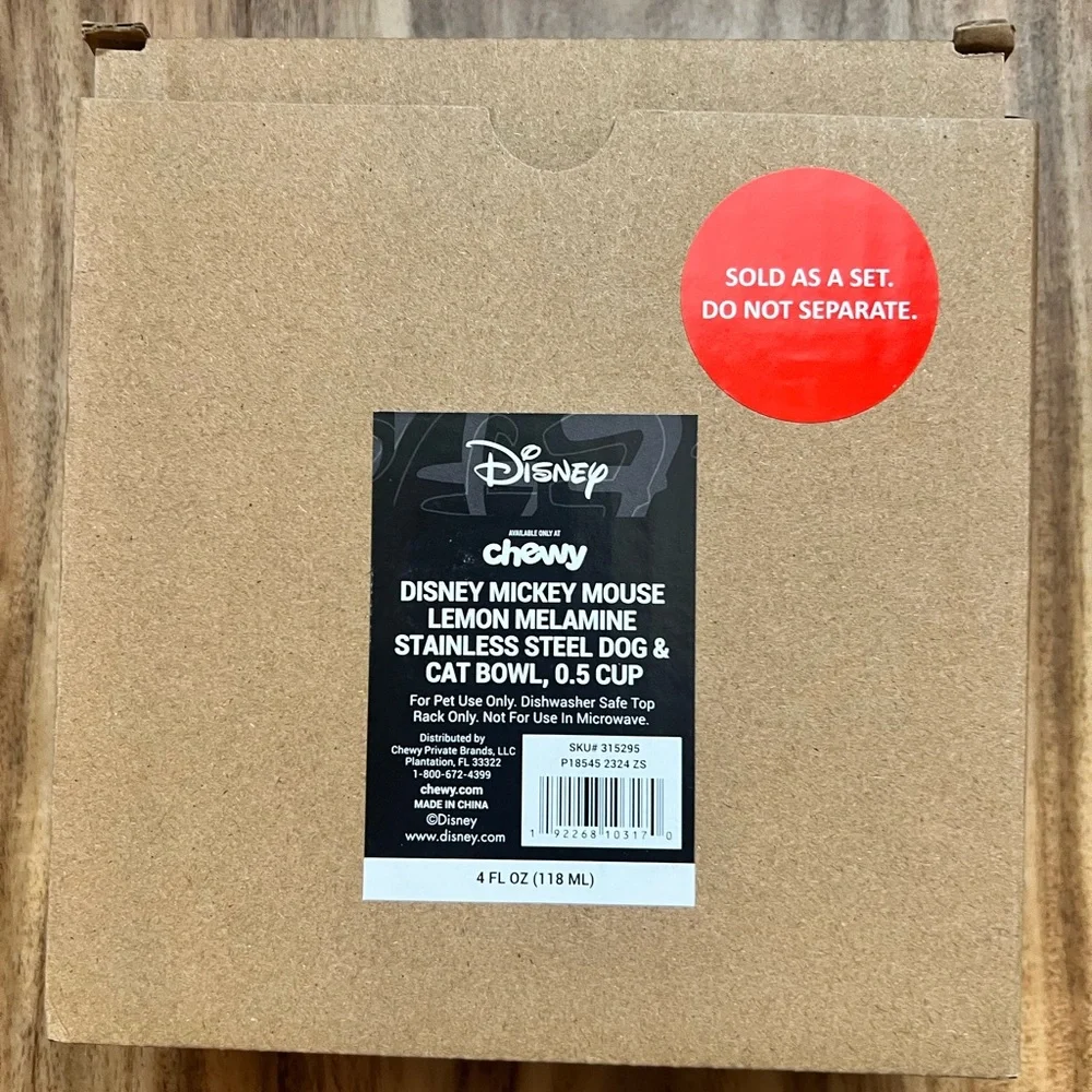 Chewy•Disney• Mickey Mouse lemon melamine stainless steel cat bowl•NWT